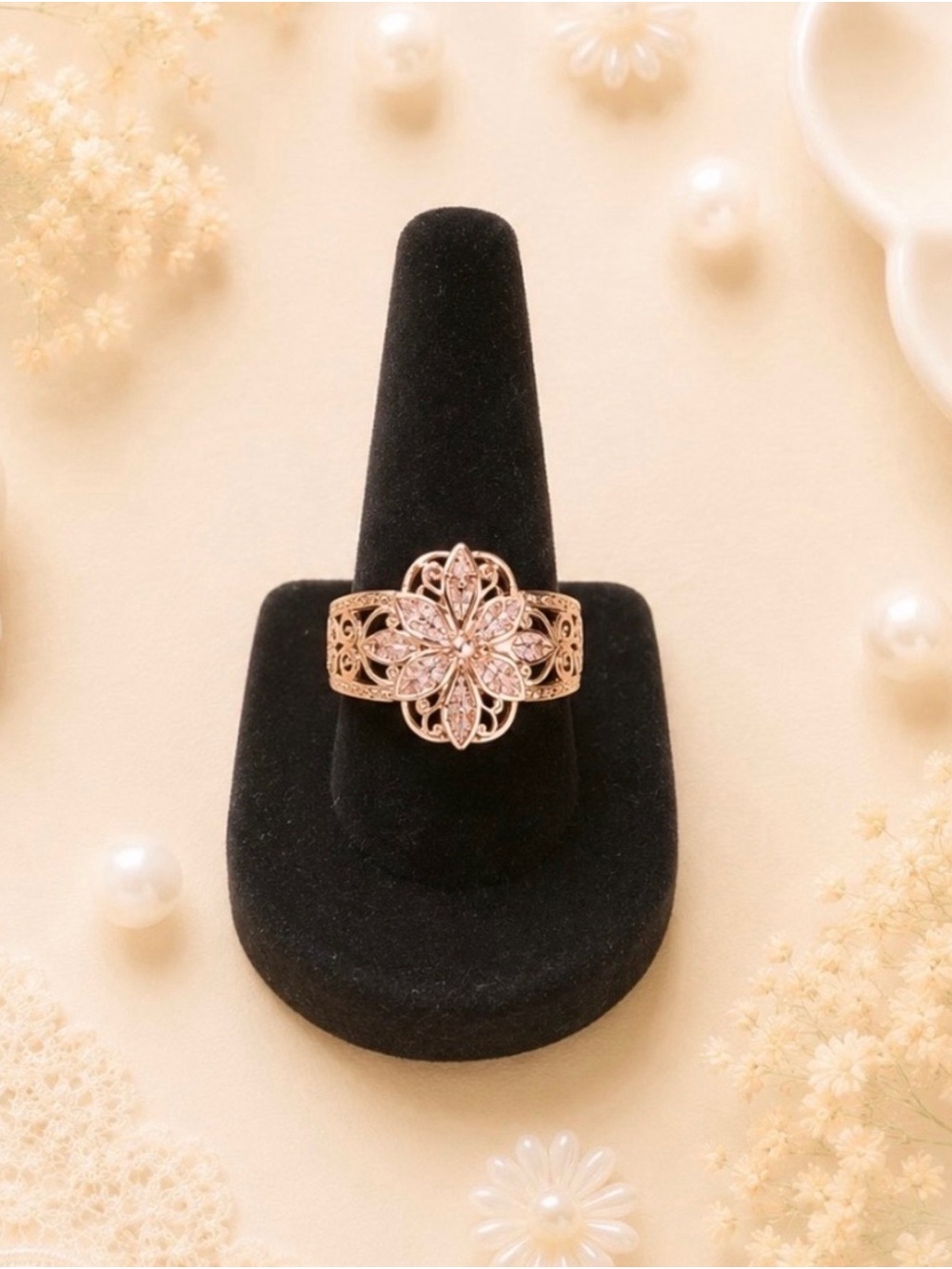 Rose Gold Tone Floral Filigree Fashion Ring -NWOT-Size 6.5